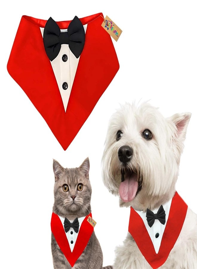 Western Era Dog Tuxedo Collar - Stylish Pet Formal Wear for Dogs & Cats | Comfortable for Weddings, Parties, Photoshoots, Events, Celebrations | Bowtie Design for a Dapper Look (Red & Black, Medium) - Image 1